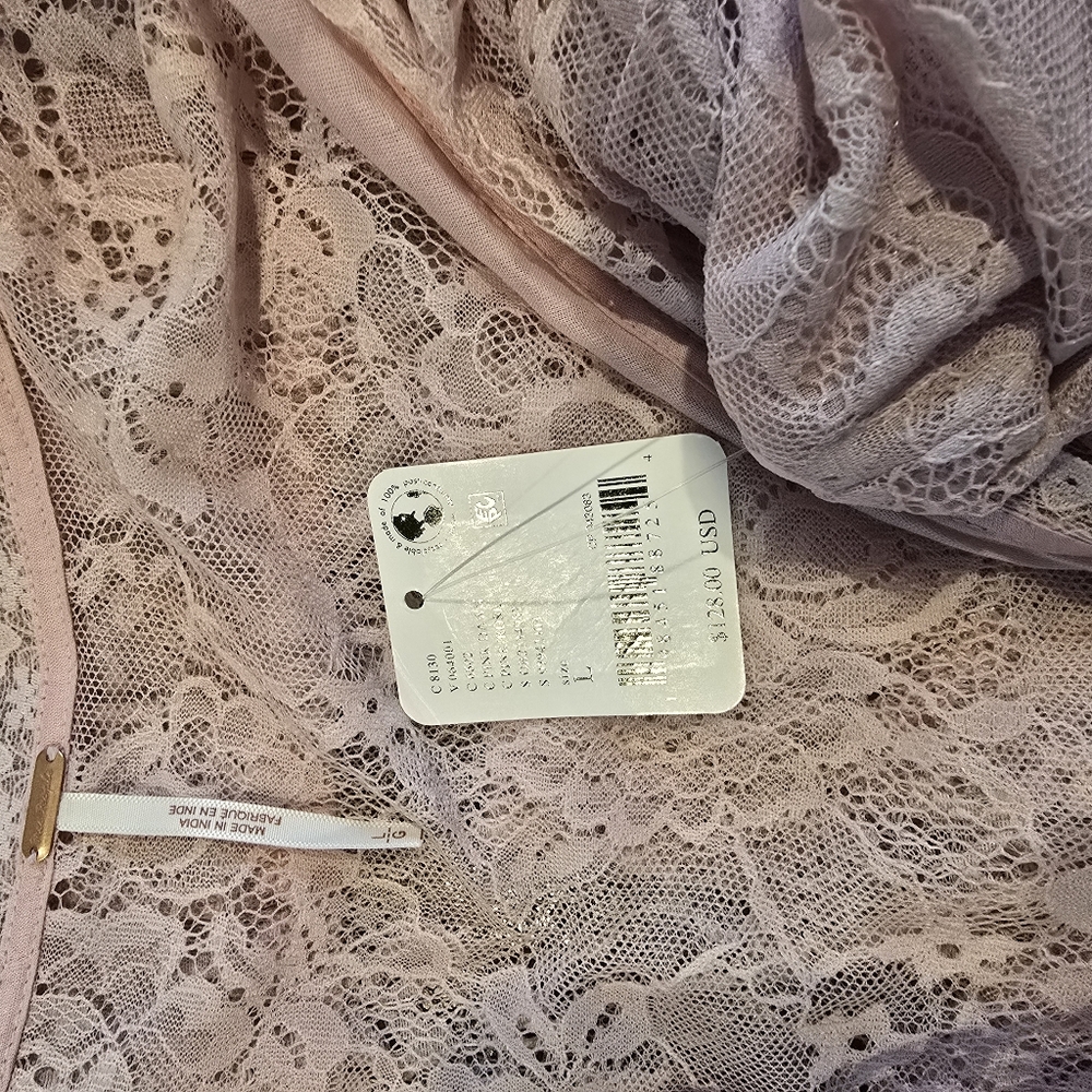 Free People Lala Lace Sheer  V-Neck Mini Dress in Pink Dawn - Picture 5 of 6